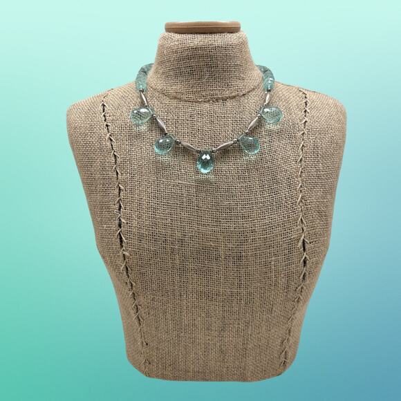 1990s NATIVE AMERICAN Sterling Silver & Blue Chalcedony 5 Teardrop Bead Necklace - Picture 6 of 6